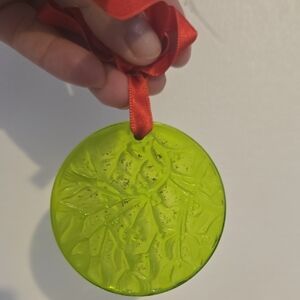 Vintage Lalique 1992 Green Glass Mistletoe Ornament